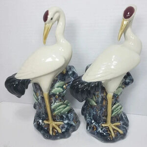 VTG,Majolica Marsh  Egret Birds set of 2 Stork/Heron Vase.